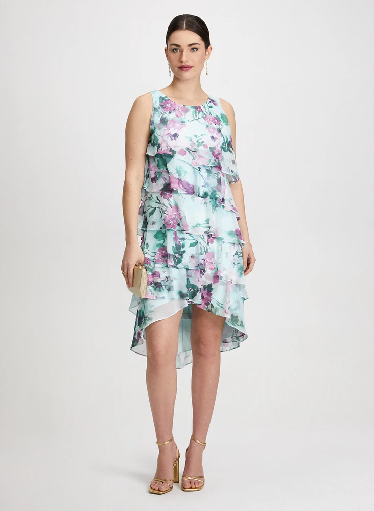 Floral Asymmetric Tiered Dress