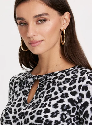 Animal Print Keyhole Detail Blouse