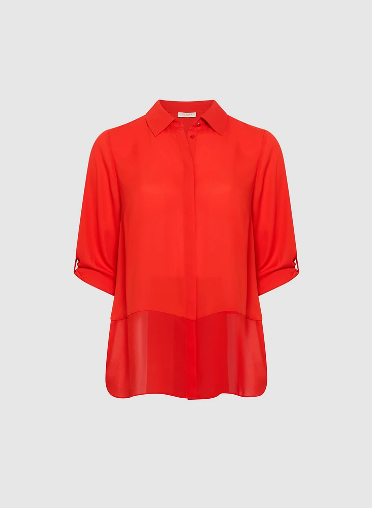 Blouse en crêpe à manches roulées