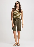 Short ceinturé en mélange de lin