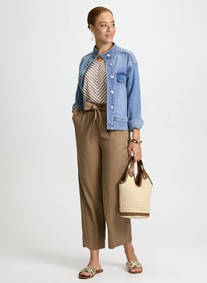 Cargo Pocket Denim Jacket & Belted Elastic Waist Pants