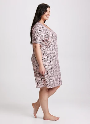 Short Sleeve Heart Print Nightgown