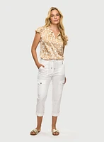 Satin Blouse & Drawstring Cargo Capris