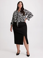 Abstract Print Blouse & Midi Pencil Skirt