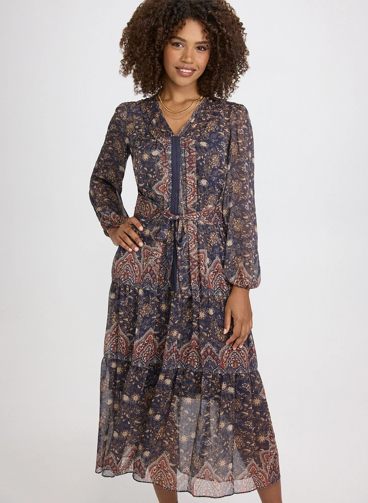 Paisley Belted Midi Dress