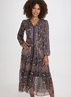 Paisley Belted Midi Dress
