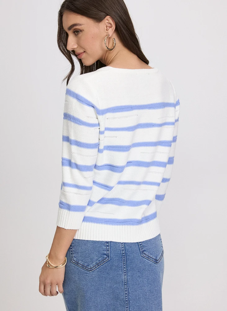 Pull rayé en mélange de coton