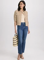 Short Linen Jacket & Flare-Leg Jeans