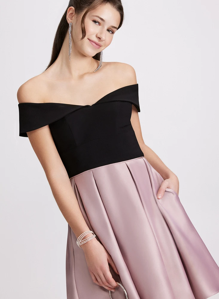 Off-the-Shoulder Satin Dress