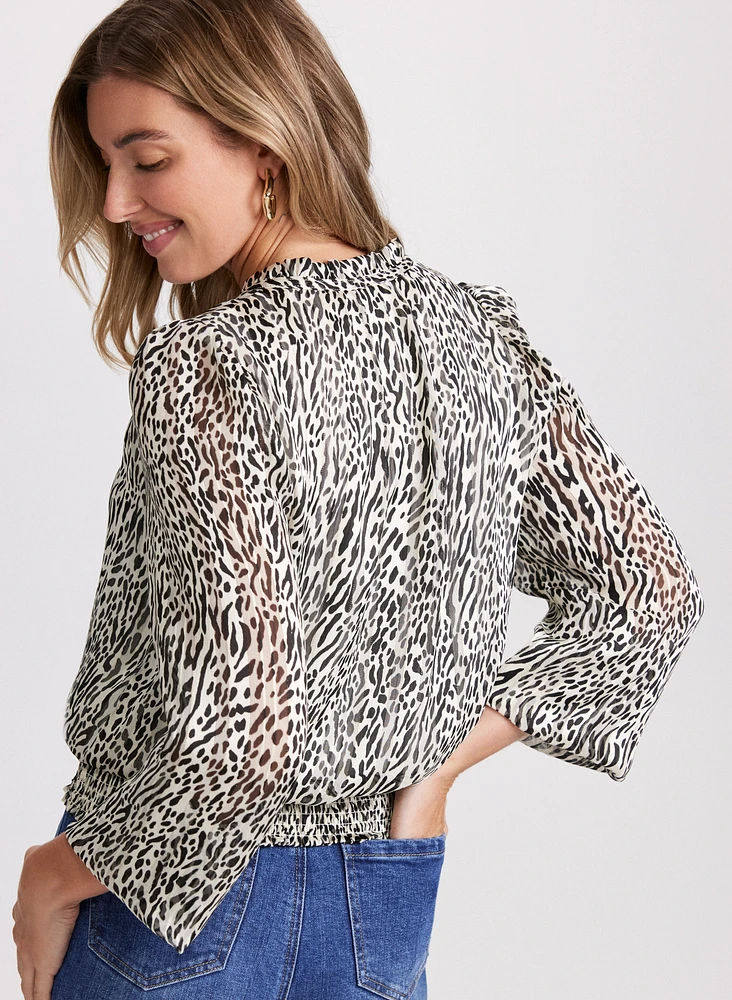 Animal Print Smocked Waist Blouse