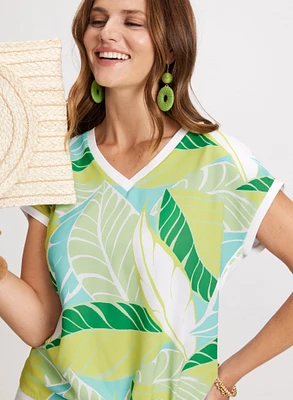 Tied-Hem Leaf Print Top