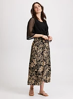 Tie-Front Crochet Top & Leaf Print Maxi Skirt