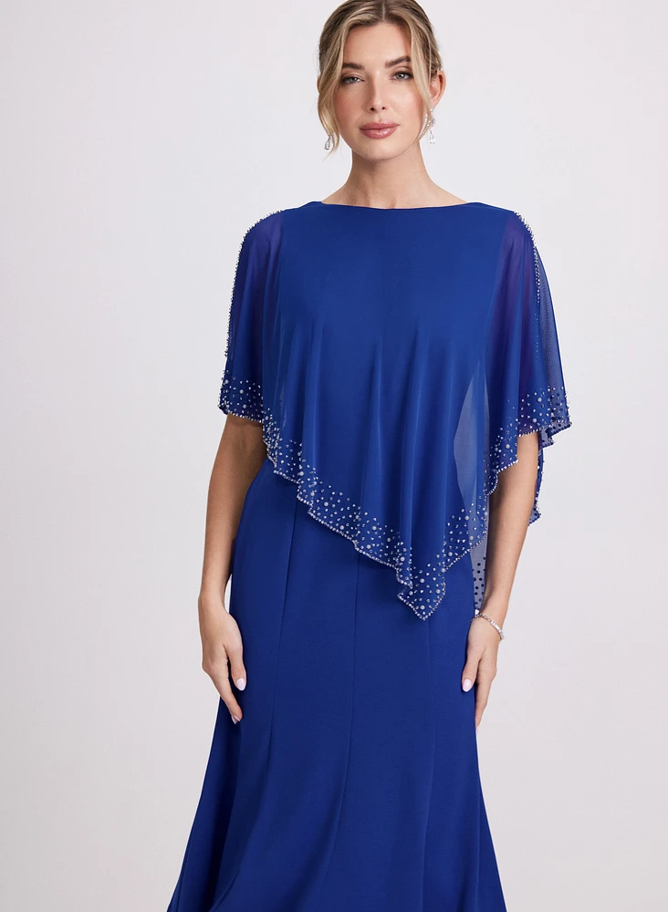 Beaded Cape Overlay Dress