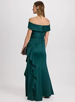 Off-Shoulder Waterfall Ruffle Dress
