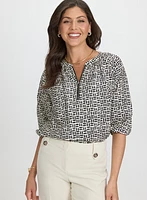 Geometric Zip Front Blouse