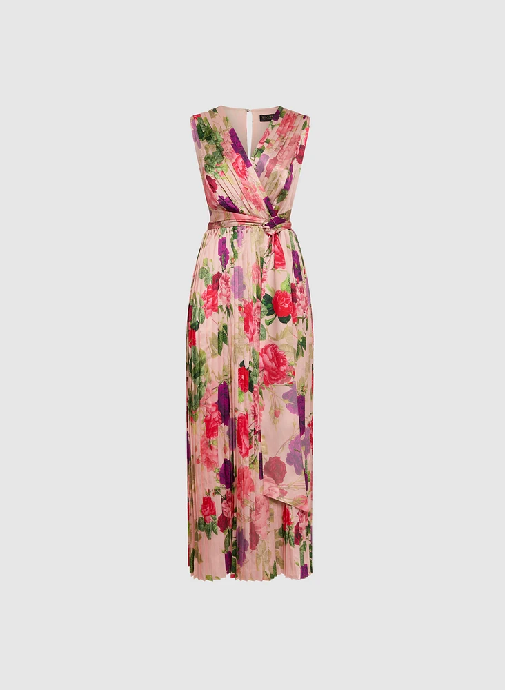 Robe maxi florale plissée