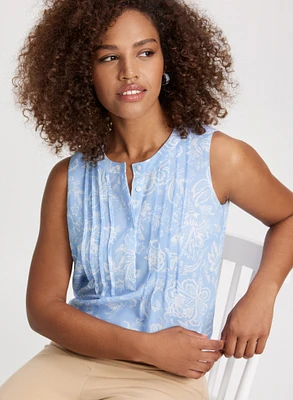 Sleeveless Floral Pleated Blouse