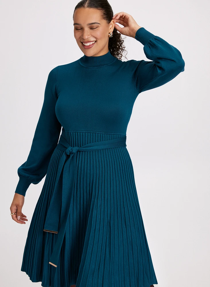 Pleated Skirt Sweater Dress