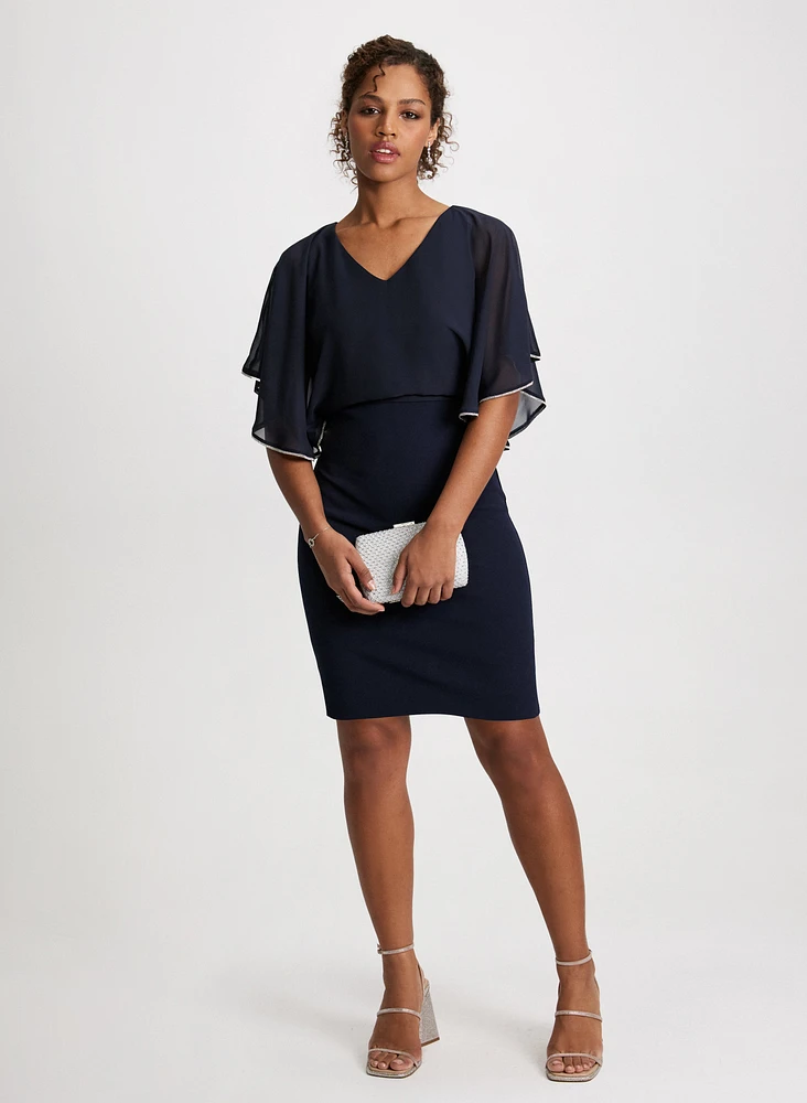 Flared Chiffon Sleeves Fitted Dress