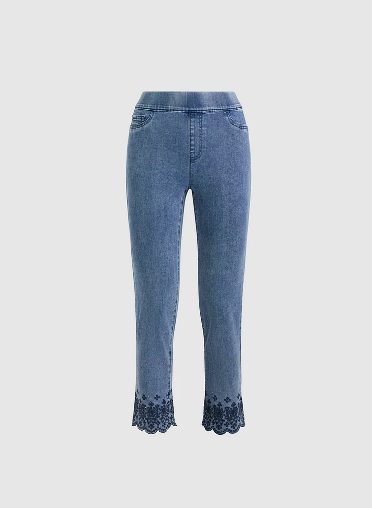 Scalloped Hem Straight-Leg Jeans