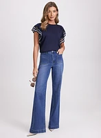 Crochet Trim Cap Sleeve T-Shirt