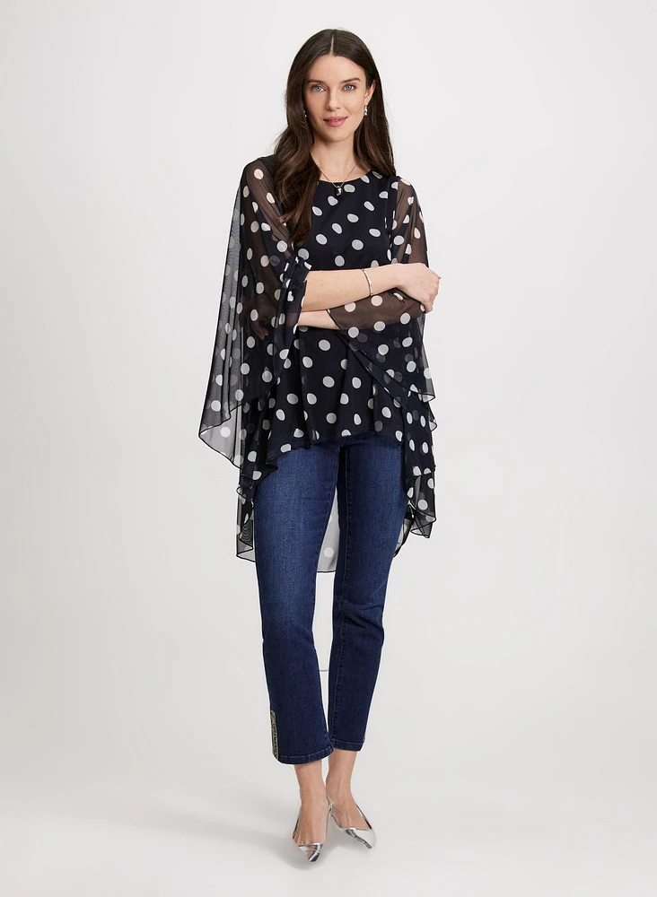 Blouse poncho à pois