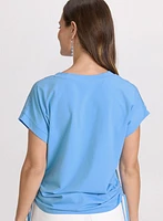 Ruched Rhinestone Detail T-Shirt