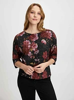 Wide Sleeve Floral Print Sweater