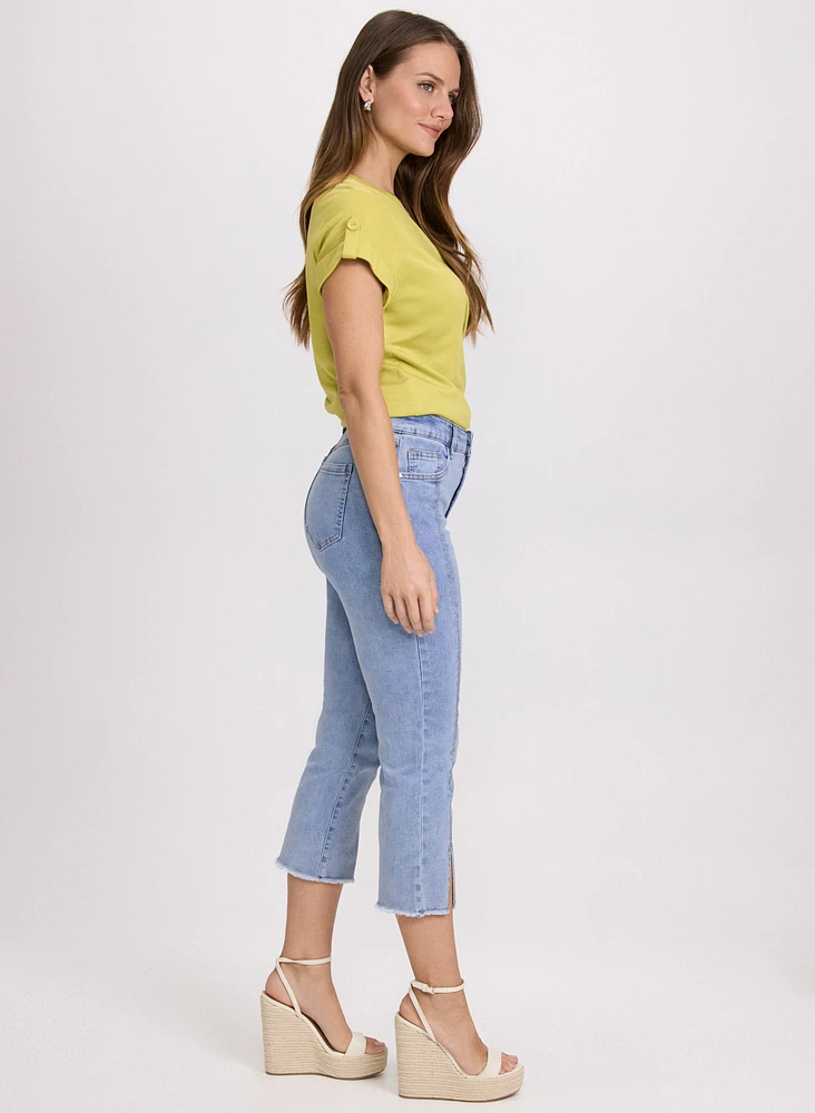 Stone Embellished Denim Capris
