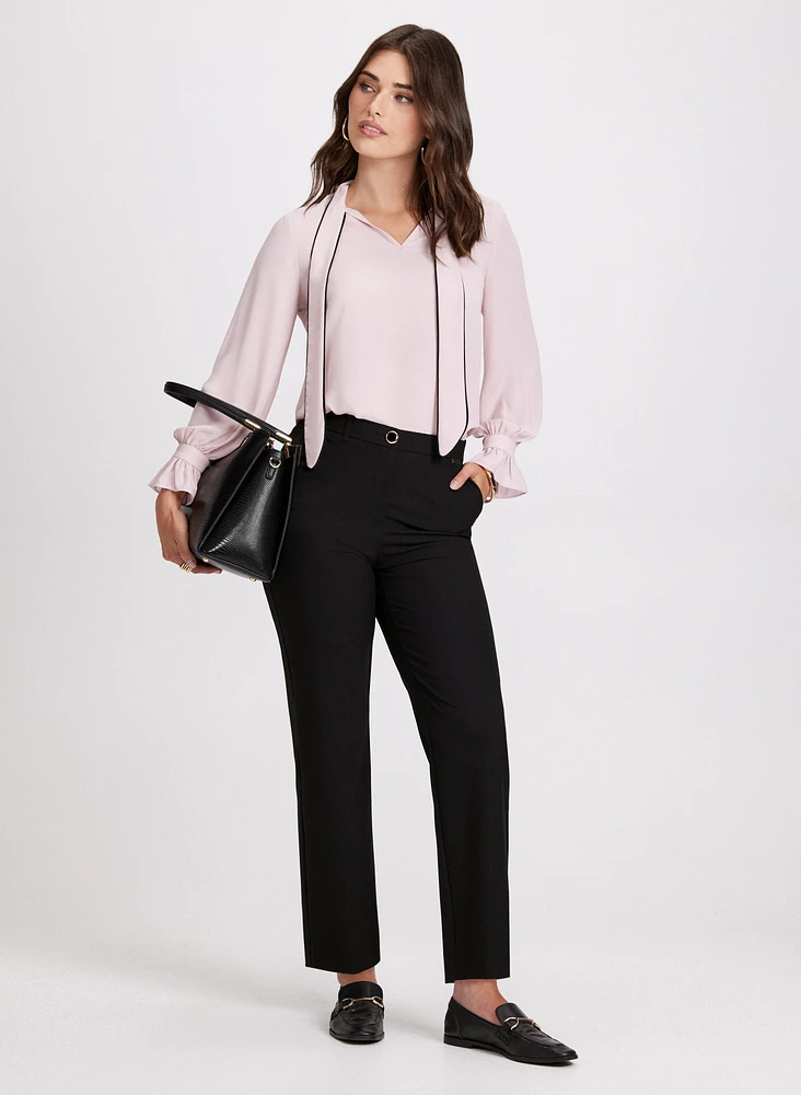 Tie Neck Blouse & Straight Leg Pants