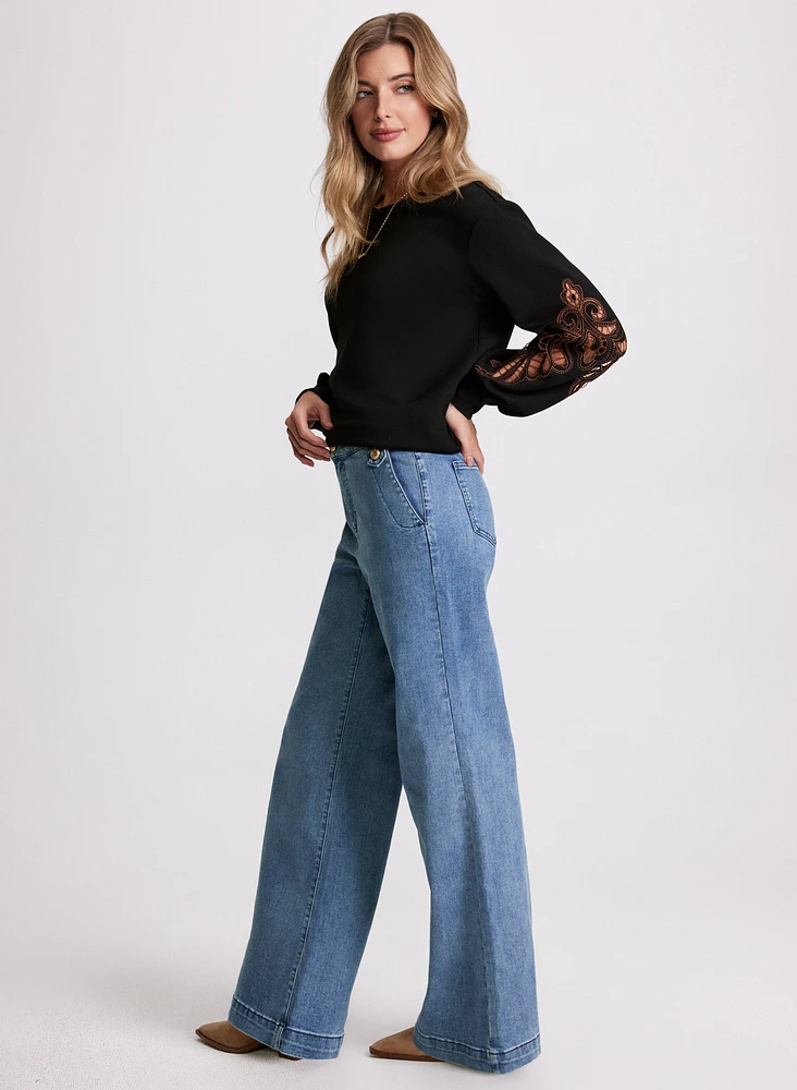 Faded Wide-Leg Jeans