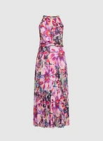 Robe florale à jupe plissée