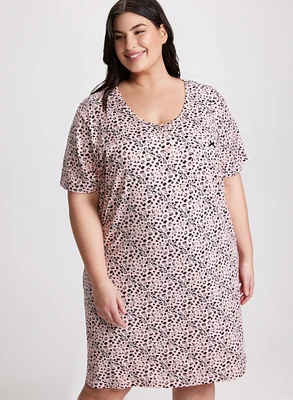 Short Sleeve Heart Print Nightgown