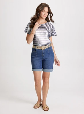 Flare Sleeve T-Shirt & Belted Denim Shorts