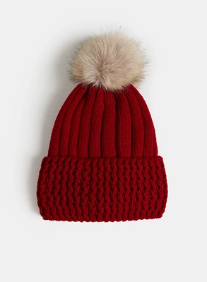 Pompom Ribbed Knit Hat