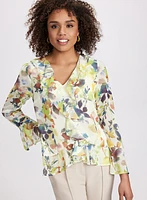 Floral Ruffle Front Blouse