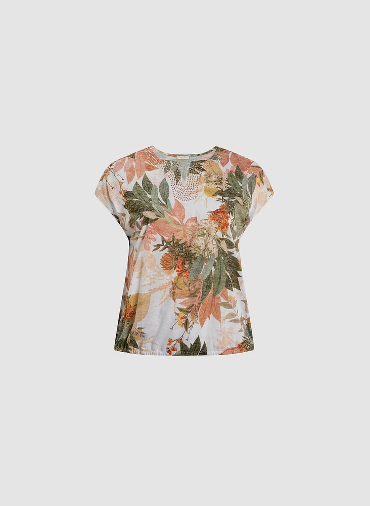 Embellished Floral Burnout T-Shirt