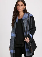 Plaid Print Open-Front Cardigan