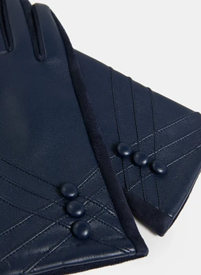 Vegan Leather Stitching Detail Gloves