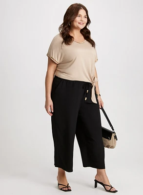 Beaded Trim Tee & Wide Leg Capris