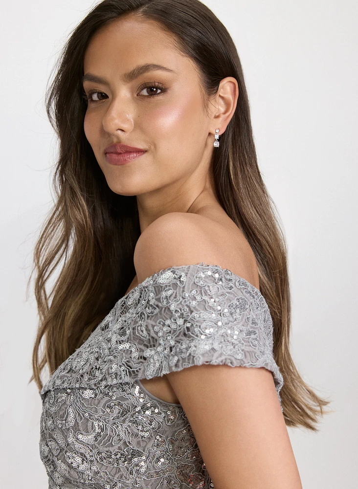 Sequin Embellished Off-Shoulder Dress