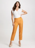 Ruffled Button-Front T-Shirt & Linen-Blend Pants