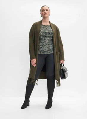 Fringe Hem Cardigan & Vegan Leather Leggings