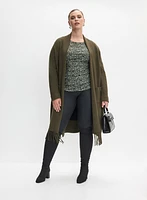 Cardigan long à franges et legging en cuir végane