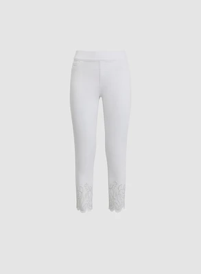 Embroidered Hem Pull-On Jeans