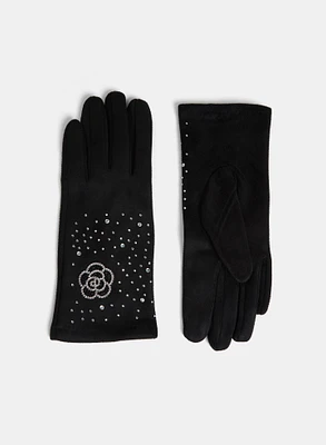 Gants en faux suède à appliqué floral