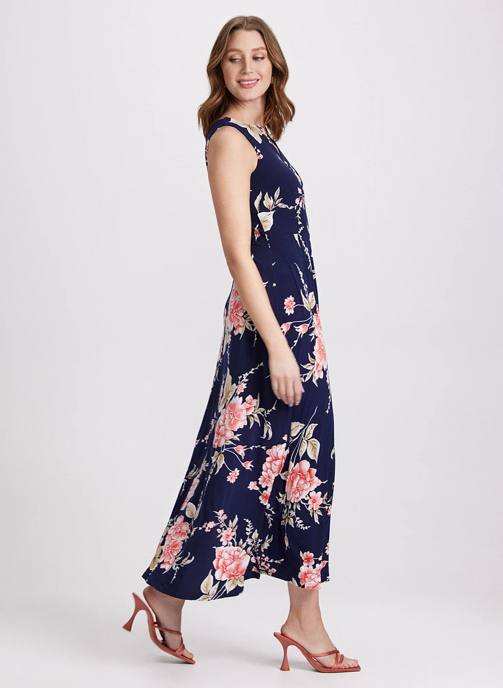 Robe florale à encolure bateau