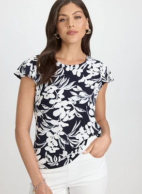 T-shirt floral à manches volantées