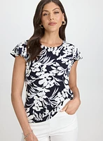 T-shirt floral à manches volantées