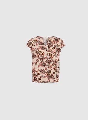 Paisley Print Split Neck Top